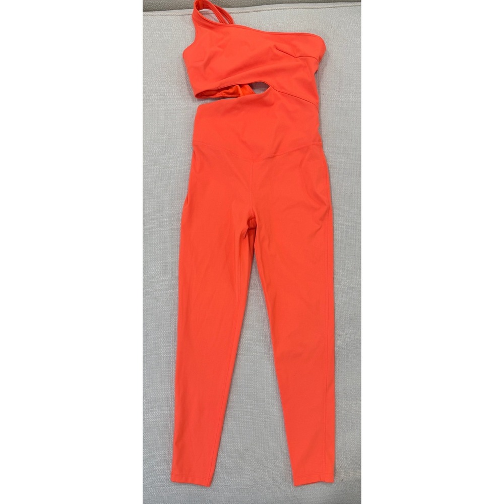 Free People Movement Jumpsuit Womens XS One Shoulder Cutout Neon Orange Exc